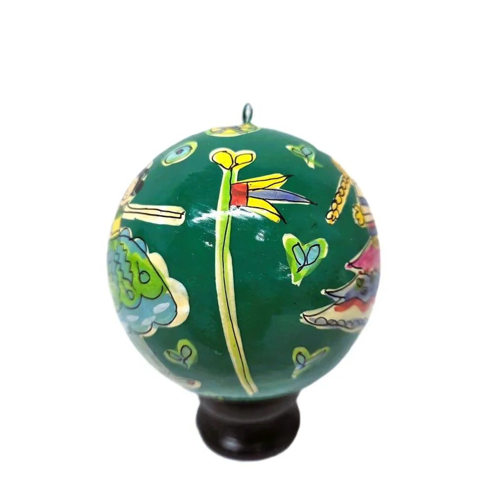 Crate & Barrel Nutcracker Suite Christmas Ornament Paper Mache Ball Ballet Green
